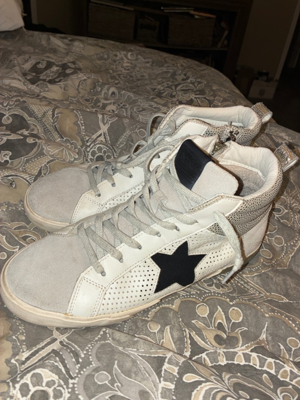 Vintage Havana White and Black‎ High-Top Sneakers